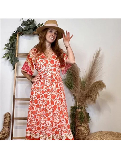 K226- Robe longue "By One" (T36-T40) (corail)