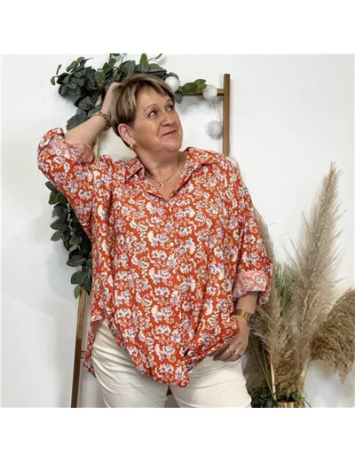 K596- Chemise imprimée Akoz (T42-T46) (orange)