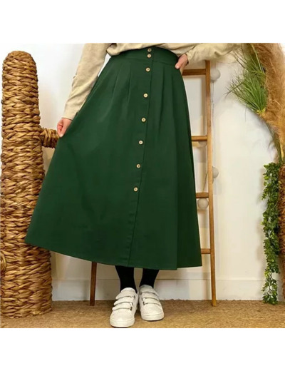 M046- Jupe boutonnée "Maëlle" (T36-T38) (vert bouteille)