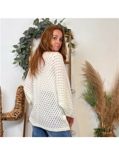 K106- Pull maille ajourée (Tu) 🇮🇹 (ecru)
