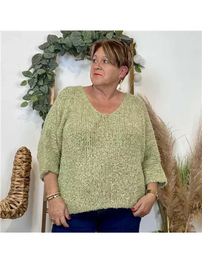 K064- Pull Oversize Maille Bouclette 🇮🇹 (vert céladon)