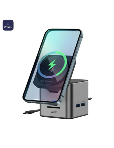Station Multi Charge Universelle Wiwu WI-W025 HUB Type-C 9 en 1 sans Fil et Charge Magnétique 100W Gris