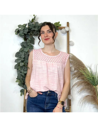 L023- Blouse Brodée (Tu) 🇮🇹 (rose pâle)