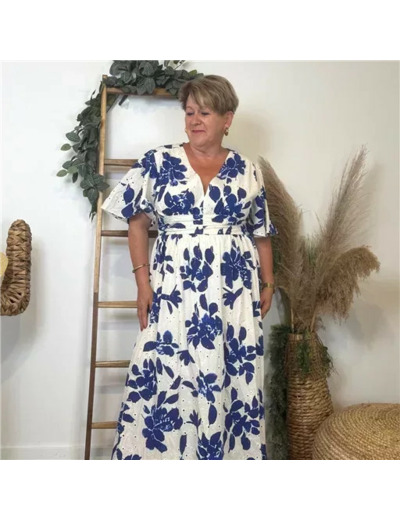 K140- Robe longue "Coton" Maëlle (T40-T48) (blanc)