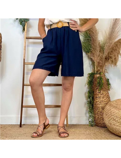 L727- Short Flou Ceinture (Tu) (marine)