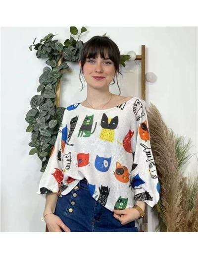 K107- Pull imprimé (Tu) 🇮🇹 (multicolore)