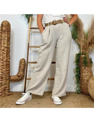 L784- Pantalon coton + Ceinture (Tu)  🇮🇹 (beige)