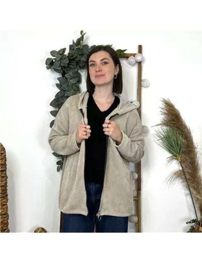 K132- Veste cotelée capuche (Tu) (beige)