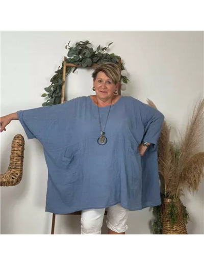 Z309- Tunique Coton Curvy 🇮🇹 (bleu indigo)