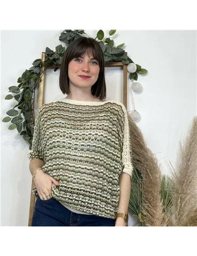 K491- Pull rayé Lurex (Tu) 🇮🇹 (kaki)