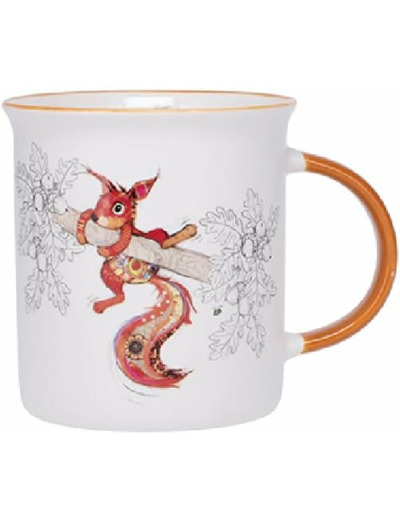 KIUB Mug avec des animaux - motif écureuil sur sa branche - matière porcelaine fine - contenance 320ML