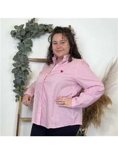 K499- Chemise coeur brodé ❤️ (T40-T48) (rose bébé)