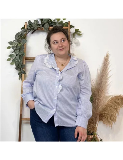 K460- Chemise rayée "Maëlle" (T40-T48) (bleu ciel)