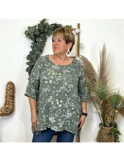 L468- Tunique coton Fleurettes (Gt) 🇮🇹 (kaki)
