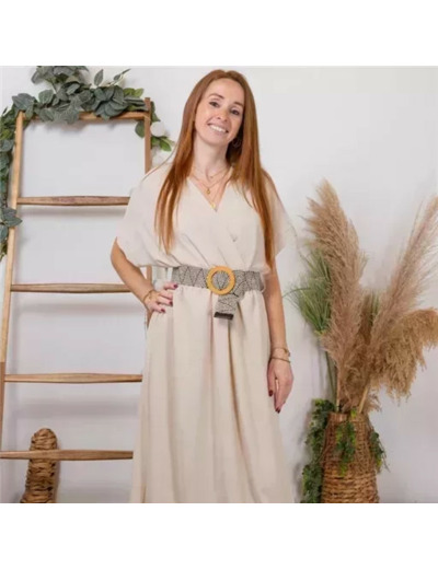 L131- Robe longue ceinturée (Tu) 🇮🇹 (beige)