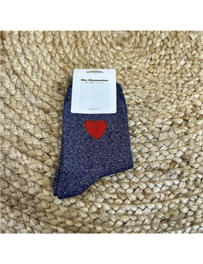 V310- Chaussettes "Coeur Rouge ❤️" (marine)
