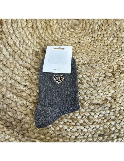 V314- Chaussettes "Coeur Léopard" (gris)