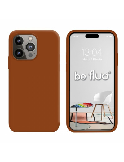 Coque Silicone Moxie BeFluo Fine et Légère pour iPhone 14 Pro, Intérieur Microfibre - Havane