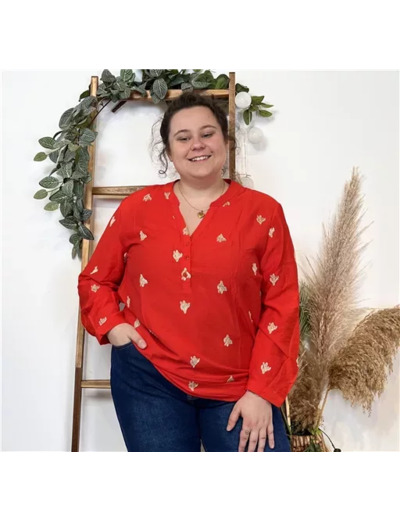 K777- Blouse brodée Christy (T44-T52) (rouge)
