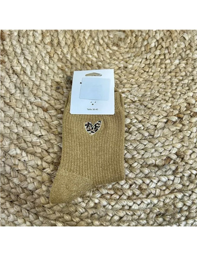 V314- Chaussettes "Coeur Léopard" (moutarde)