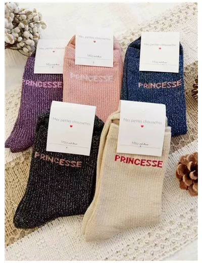 V321- Chaussettes paillettes "Princesse" (rose)
