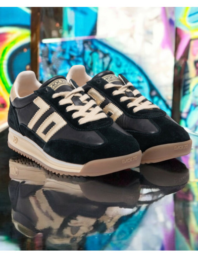 Jogger en cuir et suédine Black & Gold - Back70
