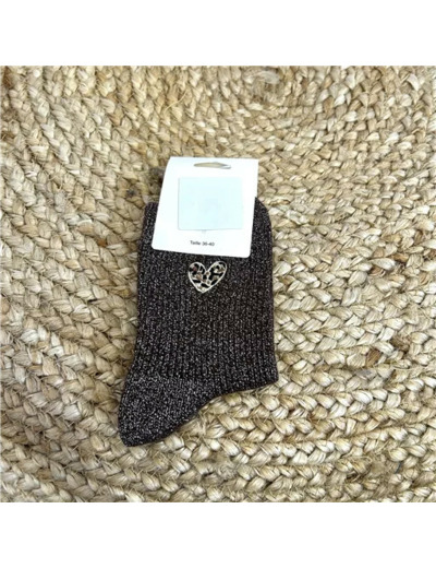 V314- Chaussettes "Coeur Léopard" (marron)