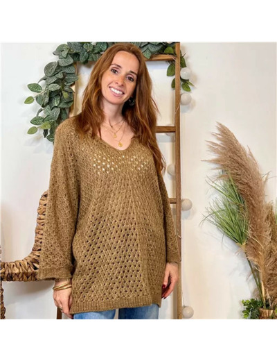 K106- Pull maille ajourée (Tu) 🇮🇹 (camel)