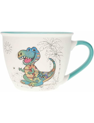 KIUB Bol timbale avec une anse - Motif dinosaure gentil- matière porcelaine fine - contenance 550ML