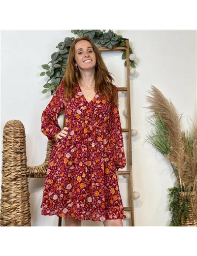 K071- Robe Cerise Blue (T36-T42) (bordeaux)