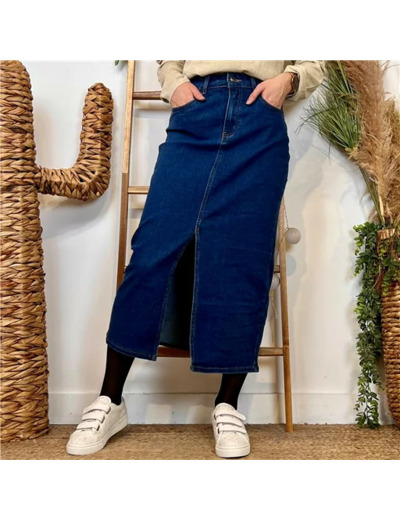L727- Jupe fendue jean Voggo (T36-T44) (denim)