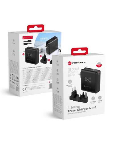 FORCELL F-ENERGY Chargeur multifonction 6-en-1 USB-A + USB-C 45W + Batterie externe 15 000mAh + MagSafe & Apple Watch