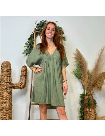 K145- Robe coton et broderie (Tu) 🇮🇹 (kaki)