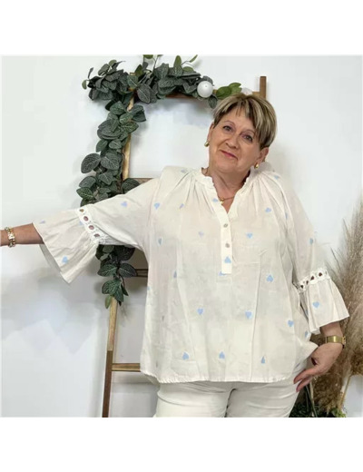 K215- Blouse coton ❤️ (Gt) 🇮🇹 (ecru)