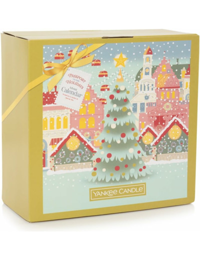 Yankee Candle Calendrier de l'Avent livre 2024 | 12 bougies votives | 12 bougies chauffe-plat | 1 bougeoir | Passport to the Holidays