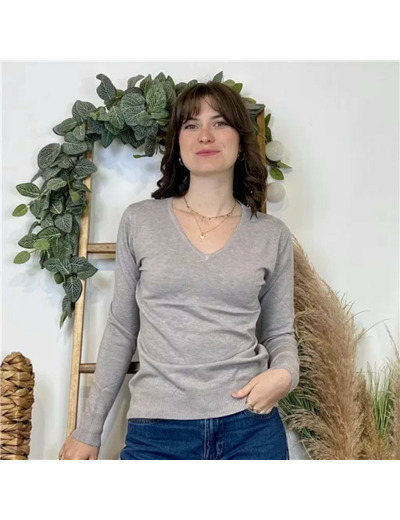 Y372- Pull FIN sans laine «Voggo» (T36-T48) (gris)