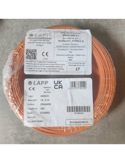 Lapp - 4725092 Fil d'accrochage, Sans halogène, 20 AWG/1C, 500V, - 100m