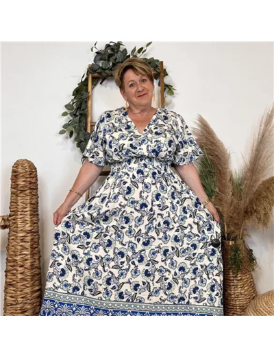 K178- Robe longue Bohême (T40-T48) (bleu ciel)