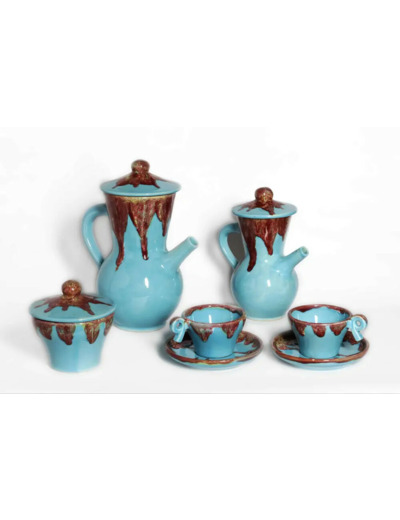 Service à café Vallauris complet (non signé)  8 tasses - 12 sous tasses - cafetière - pot à lait - sucrier