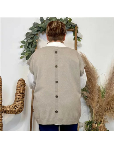 Z102- Pull sans manches dos boutonné (beige)