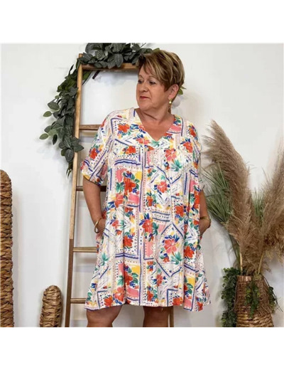 K144- Robe-Short Imprimée (T40-T48) (blanc)