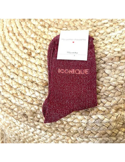 V309- Chaussettes paillettes "iconique" (bordeaux)