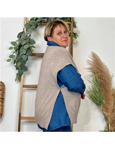 K122- Pull sans manches (Tu) (beige)