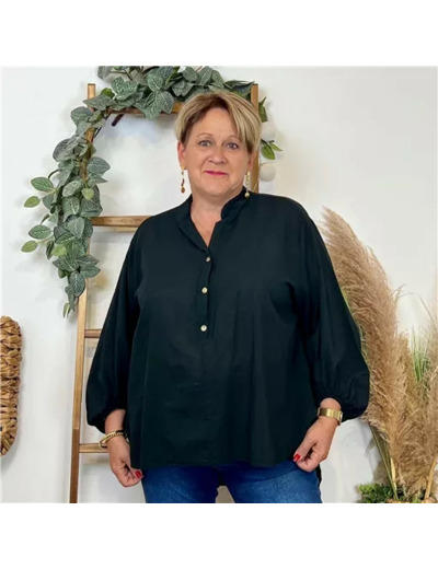 Z135- Blouse Coton unie (Gt) (noir)