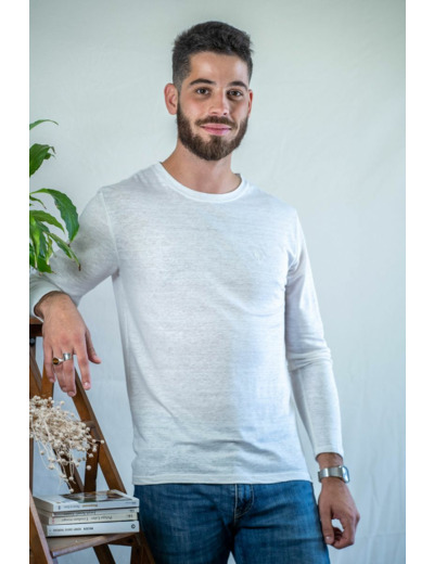 T shirt manches longues en lin bio homme - blanc