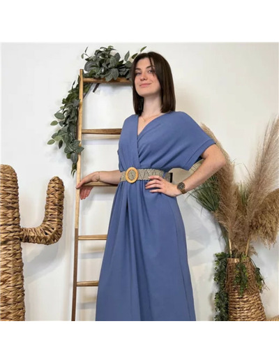 K131- Robe longue ceinturée (Tu) 🇮🇹 (bleu indigo)