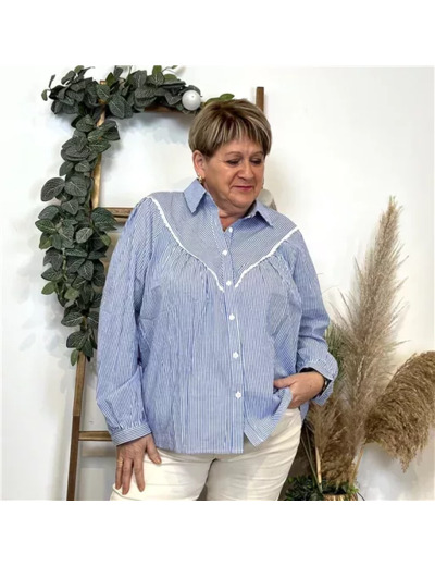 K508- Chemise coton «Maëlle» (T40-T48) (bleu indigo)