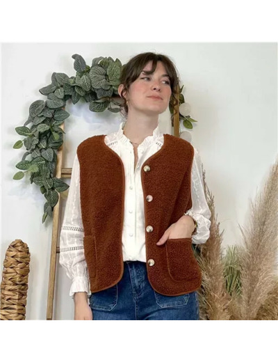 K021- Gilet sans manche moutonné (T36-T40) (rouille)
