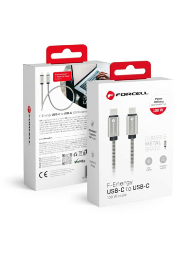 FORCELL F-ENERGY Câble métal charge rapide USB-C vers USB-C 5A/20V 100W 1m