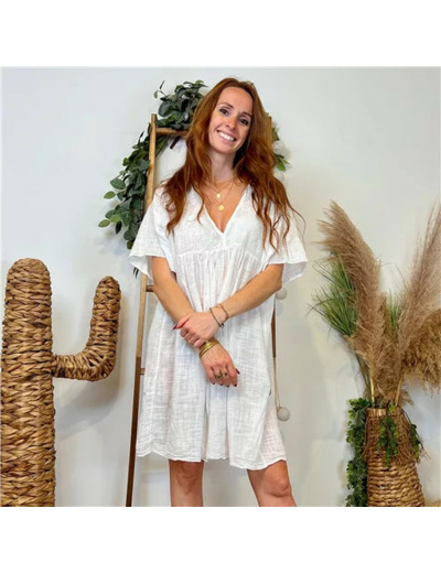 K145- Robe coton et broderie (Tu) 🇮🇹 (blanc)